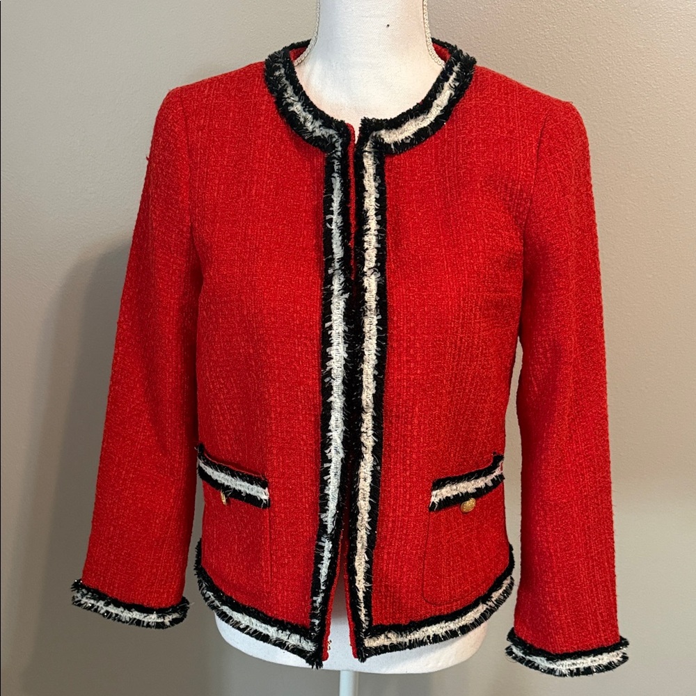 Talbots Red Tweed Blazer with Black and White Trim